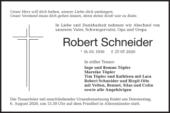 Traueranzeige von Robert Schneider von Hohenloher Tagblatt