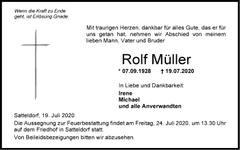 Traueranzeige von Rolf Müller von Hohenloher Tagblatt