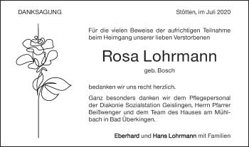 Traueranzeige von Rosa Lohrmann von Geislinger Zeitung