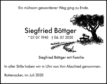 Traueranzeige von Siegfried Böttger von SÜDWEST PRESSE Ausgabe Ulm/Neu-Ulm