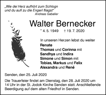 Traueranzeige von Walter Bernecker von SÜDWEST PRESSE Ausgabe Ulm/Neu-Ulm