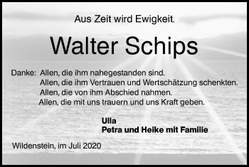 Traueranzeige von Walter Schips von Hohenloher Tagblatt