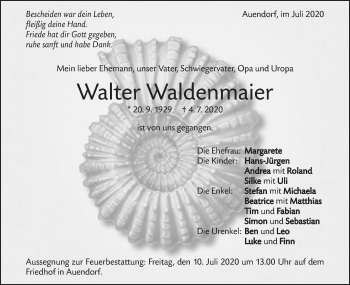 Traueranzeige von Walter Waldenmaier von NWZ Neue Württembergische Zeitung/Geislinger Zeitung