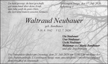 Traueranzeige von Waltraud Neubauer von Geislinger Zeitung