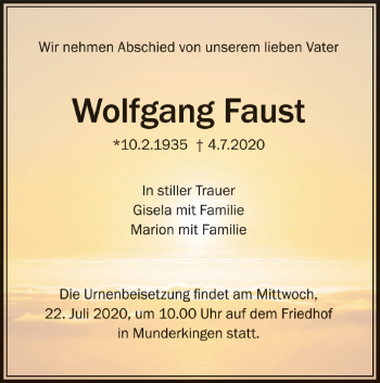 Traueranzeige von Wolfgang Faust von Ehinger Tagblatt