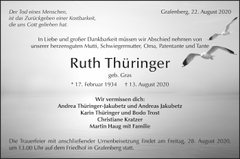 Traueranzeige von Ruth Thüringer von METZINGER-URACHER VOLKSBLATT