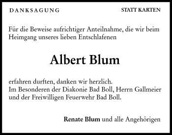 Traueranzeige von Albert Blum von NWZ Neue Württembergische Zeitung