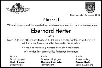 Traueranzeige von Eberhard Herter von Alb-Bote/Metzinger-Uracher Volksblatt