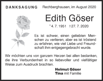 Traueranzeige von Edith Göser von NWZ Neue Württembergische Zeitung