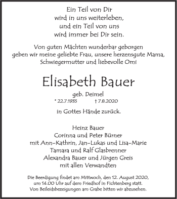 Traueranzeige von Elisabeth Bauer von Rundschau Gaildorf