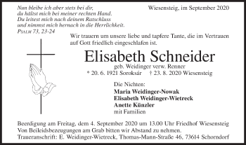 Traueranzeige von Elisabeth Schneider von Geislinger Zeitung