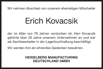 Traueranzeige von Erich Kovacsik von Geislinger Zeitung