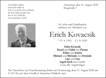 Traueranzeige von Erich Kovacsik von Geislinger Zeitung