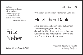 Traueranzeige von Fritz Neber von Hohenloher Tagblatt