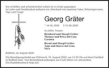 Traueranzeige von Georg Gräter von Hohenloher Tagblatt