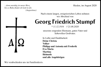 Traueranzeige von Georg Friedrich Stumpf von Haller Tagblatt