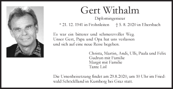 Traueranzeige von Gert Withalm von NWZ Neue Württembergische Zeitung