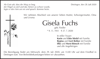 Traueranzeige von Gisela Fuchs von Metzinger-Uracher Volksblatt