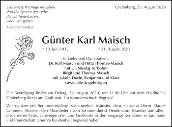 Traueranzeige von Günter Karl Maisch von Metzinger-Uracher Volksblatt