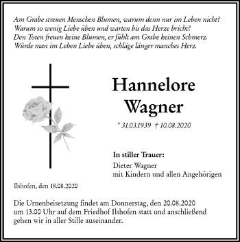 Traueranzeige von Hannelore Wagner von Haller Tagblatt