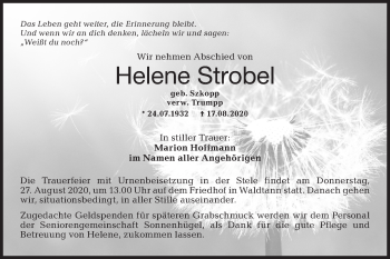 Traueranzeige von Helene Strobel von Hohenloher Tagblatt