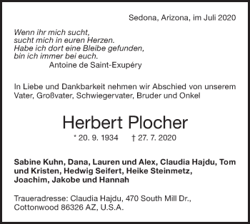 Traueranzeige von Herbert Plocher von NWZ Neue Württembergische Zeitung