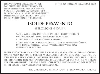 Traueranzeige von Isolde Pesavento von Geislinger Zeitung