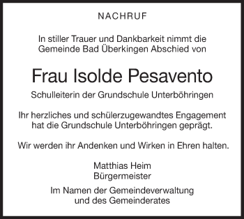 Traueranzeige von Isolde Pesavento von Geislinger Zeitung