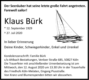 Traueranzeige von Klaus Bürk von Hohenloher Tagblatt