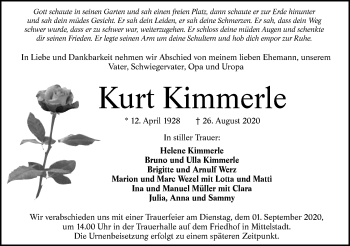 Traueranzeige von Kurt Kimmerle von Alb-Bote/Metzinger-Uracher Volksblatt