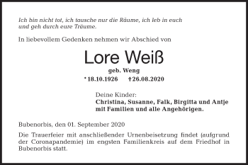 Traueranzeige von Lore Weiß von Haller Tagblatt