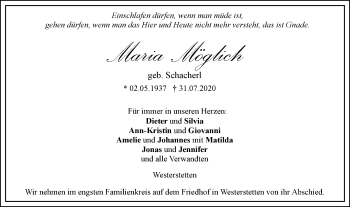 Traueranzeige von Maria Möglich von SÜDWEST PRESSE Ausgabe Ulm/Neu-Ulm