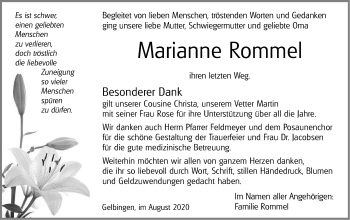 Traueranzeige von Marianne Rommel von Haller Tagblatt