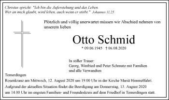 Traueranzeige von Otto Schmid von SÜDWEST PRESSE Ausgabe Ulm/Neu-Ulm