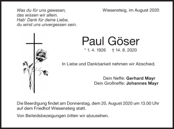 Traueranzeige von Paul Göser von Geislinger Zeitung