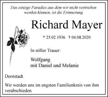 Traueranzeige von Richard Mayer von SÜDWEST PRESSE Ausgabe Ulm/Neu-Ulm