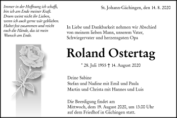 Traueranzeige von Roland Ostertag von Alb-Bote/Metzinger-Uracher Volksblatt