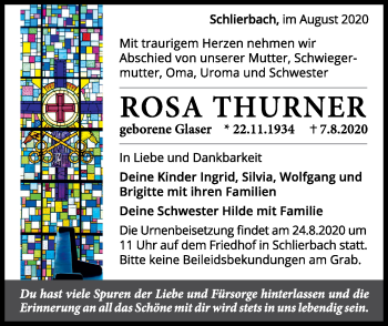 Traueranzeige von Rosa Thurner von NWZ Neue Württembergische Zeitung