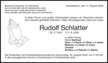 Traueranzeige von Rudolf Schlatter von NWZ Neue Württembergische Zeitung