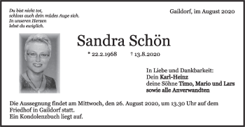 Traueranzeige von Sandra Schön von Rundschau Gaildorf