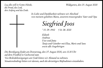 Traueranzeige von Siegfried Joos von Rundschau Gaildorf