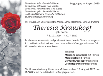 Traueranzeige von Theresia Krauskopf von Geislinger Zeitung