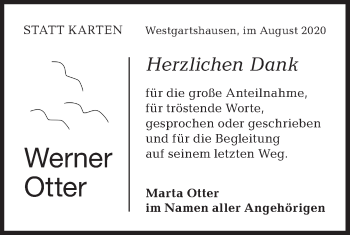 Traueranzeige von Werner Otter von Hohenloher Tagblatt