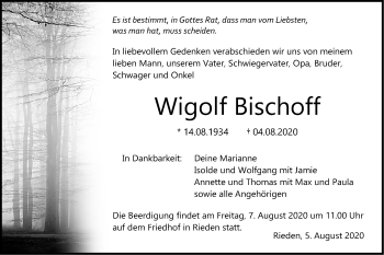 Traueranzeige von Wigolf Bischoff von Haller Tagblatt