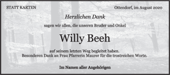 Traueranzeige von Willy Beeh von Rundschau Gaildorf