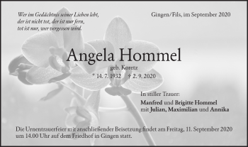 Traueranzeige von Angela Hommel von Geislinger Zeitung