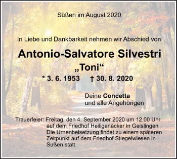 Traueranzeige von Antonio-Salvatore Silvestri von NWZ Neue Württembergische Zeitung