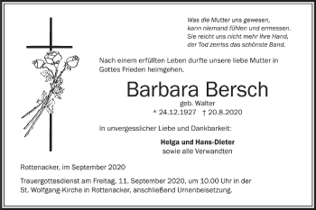 Traueranzeige von Barbara Bersch von Ehinger Tagblatt