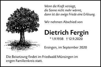 Traueranzeige von Dietrich Fergin von Ehinger Tagblatt