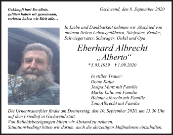 Traueranzeige von Eberhard Albrecht von Rundschau Gaildorf